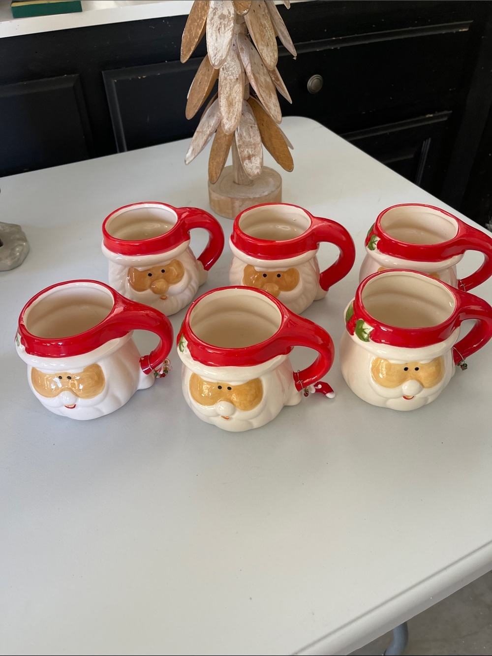 Royal Norfolk Santa Claus Ceramic Mugs in Red and Cream - Set of 6